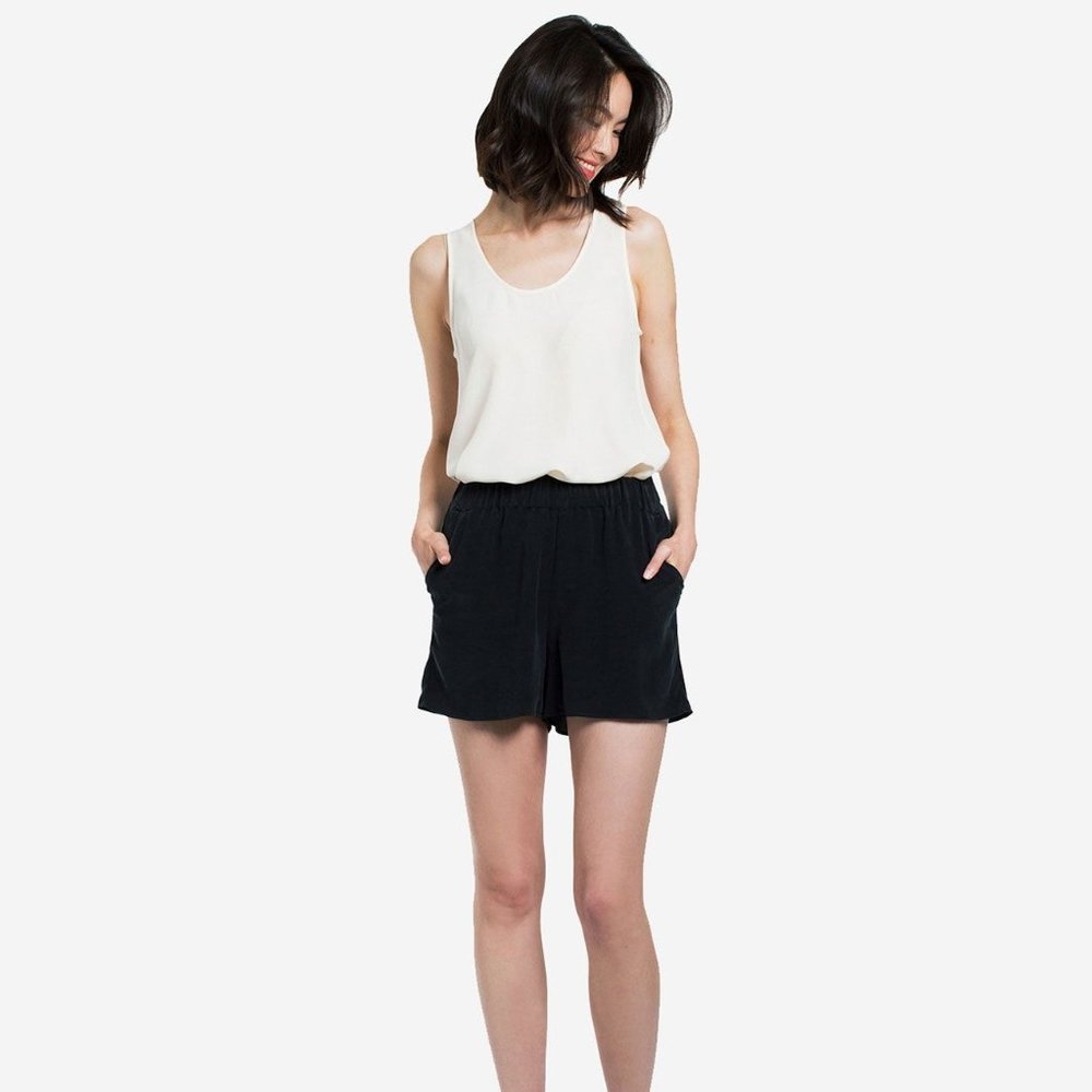 Grana Silk Loose Shorts, XS, Black